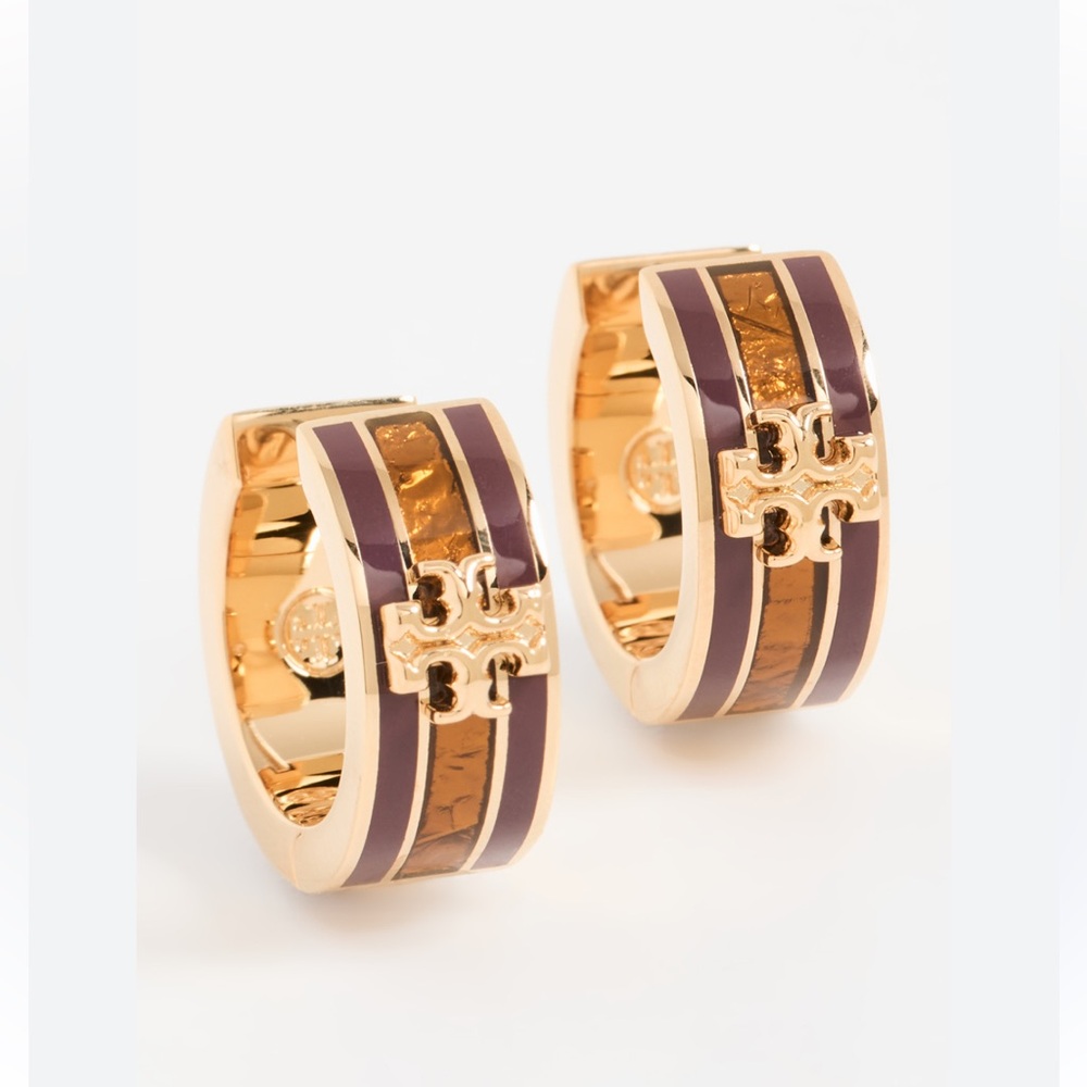 TORY BURCH Gold Kira Enamel Huggie Earrings NWT